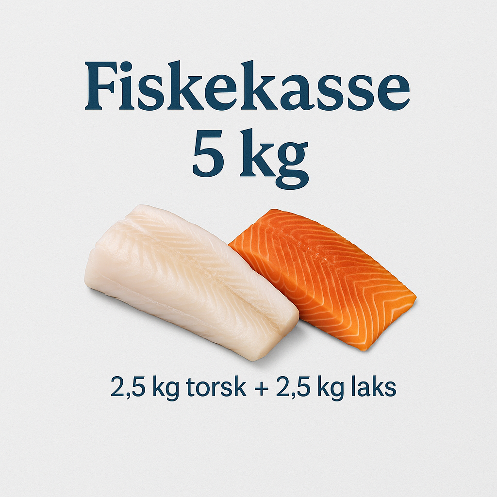 Fiskekasse 5 kg – 2,5 kg torsk + 2,5 kg laks
